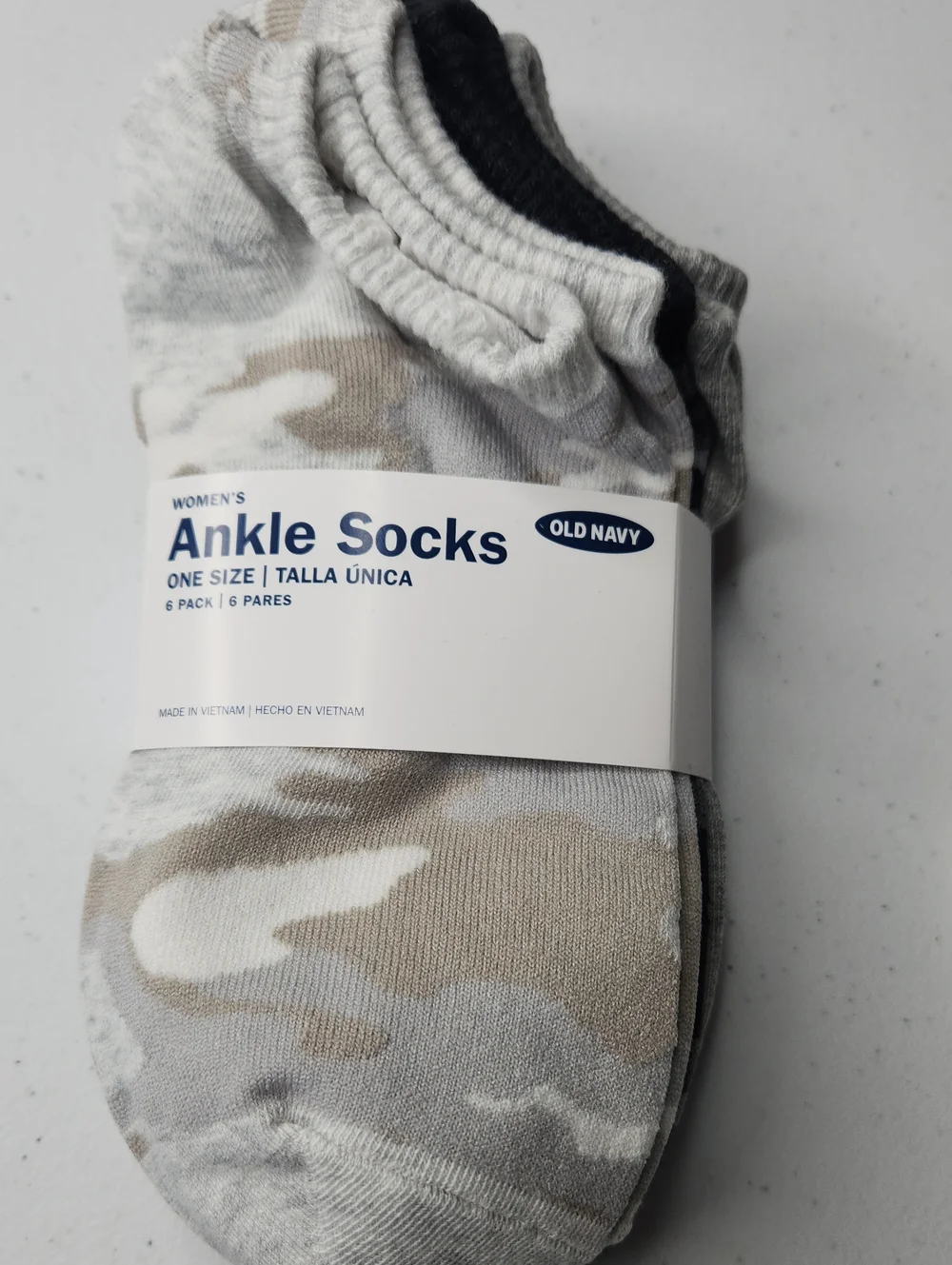 Old Navy Ankle Socks - Gray, White & Tan Camouflage Pack